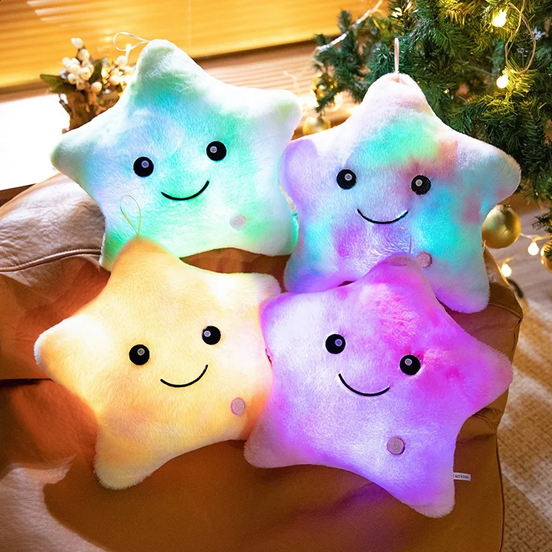 LED Light Star Plush Toy Soft Stuffed Star Pillow Doll Glowing Plush Baby Kid Toys Birthday Gift Home Deco 250912