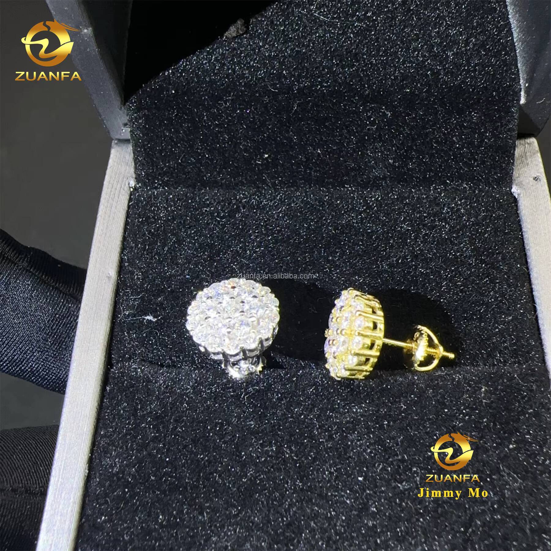 New Arrivals Bulk Stock Best Selling Drop Shipping Men Iced Out Hip Hop Sterling Silver 925 Moissanite Flower Stud Earrings