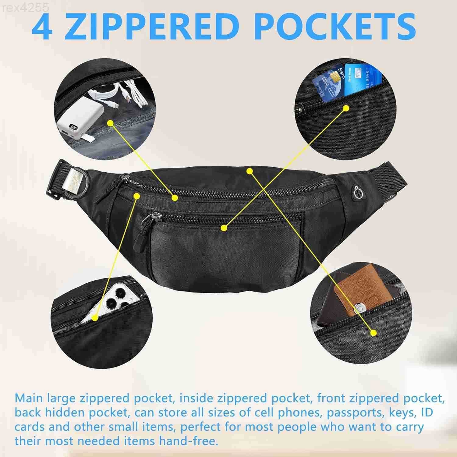 2PCS Crossbody Fanny Pack Large Capacity Waist Bag with Hidden Zipper Pockets Adjustable Strap Fanny Packs Waterproof Oxford Cloth Travel Belt Bag for