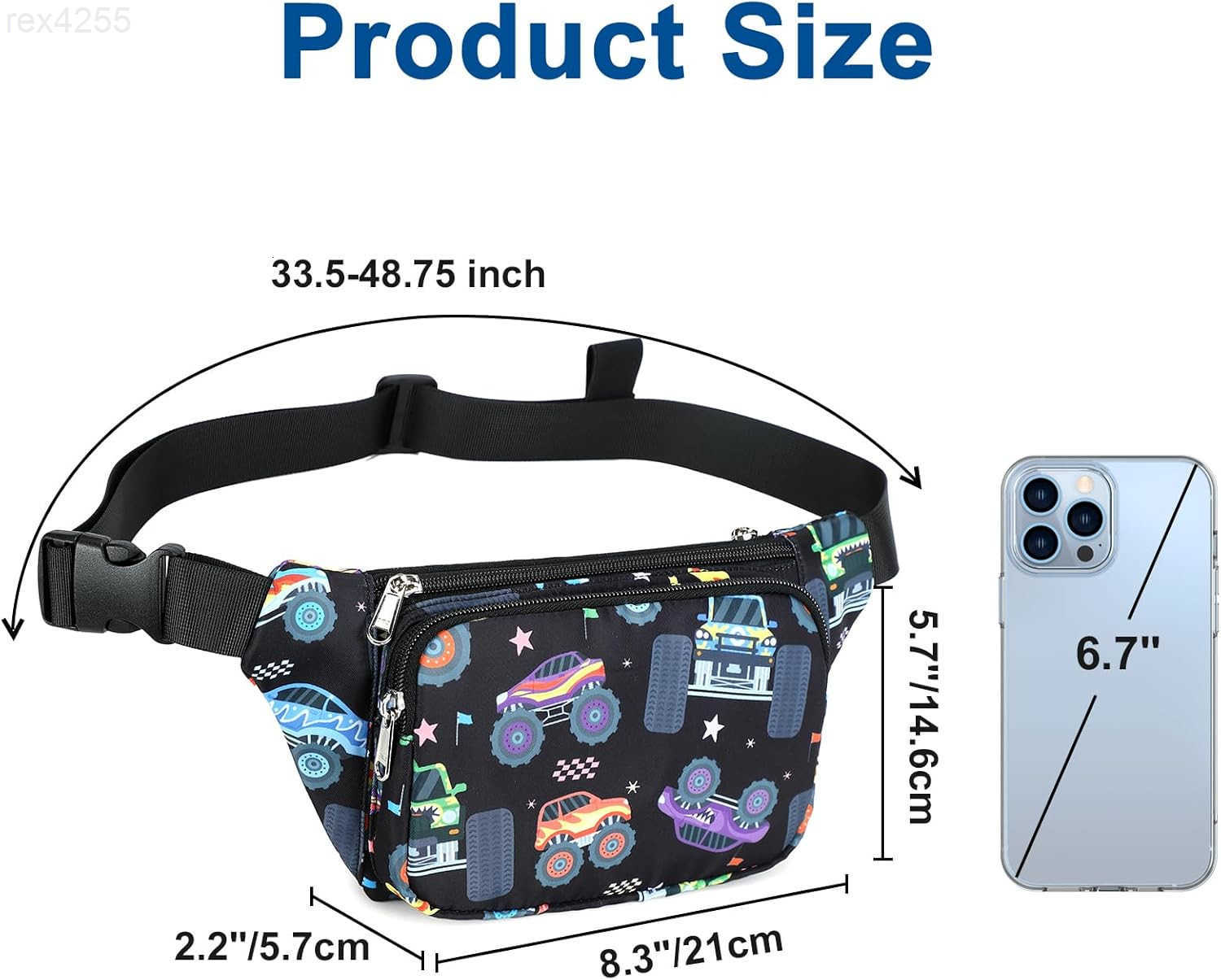 Fanny Pack Belt Bag Boys Crossbody Bag Waist Pack Hip Pack Boys Lightweight Chest Bag Monster Truck BlackW250912