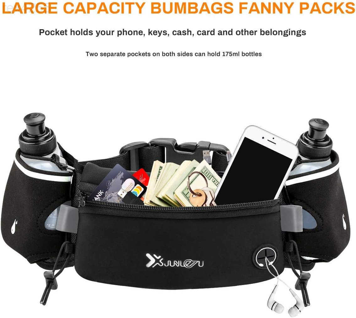 Running Belt with Water Bottles2 x 175ML Hydration Belt Waterproof Waist Pack Bag Fits iPhones Adjustable Sports Waist Pouch for Marathon Running Hiki