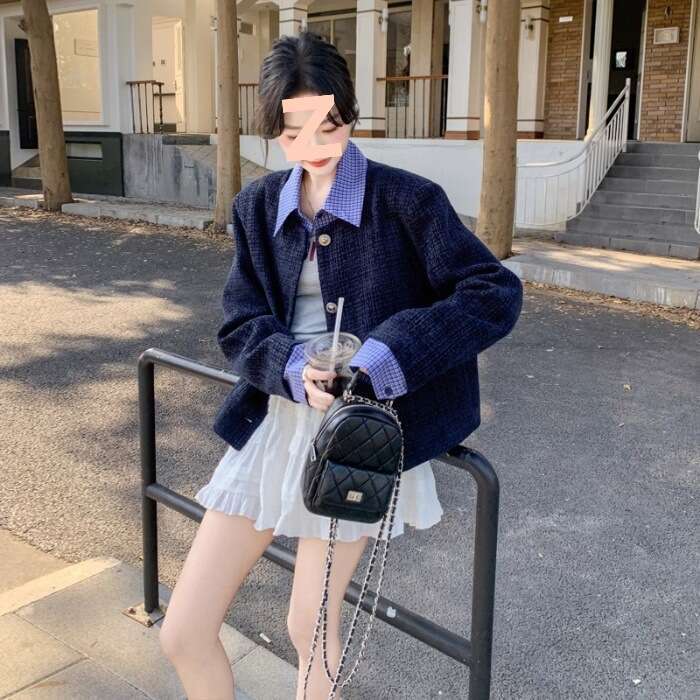 DHEssentials 2025 Autumn New Loose Casual College Style Women's Elegant Commuter Lapel Fake Two-Piece Chanel-Style Jacket