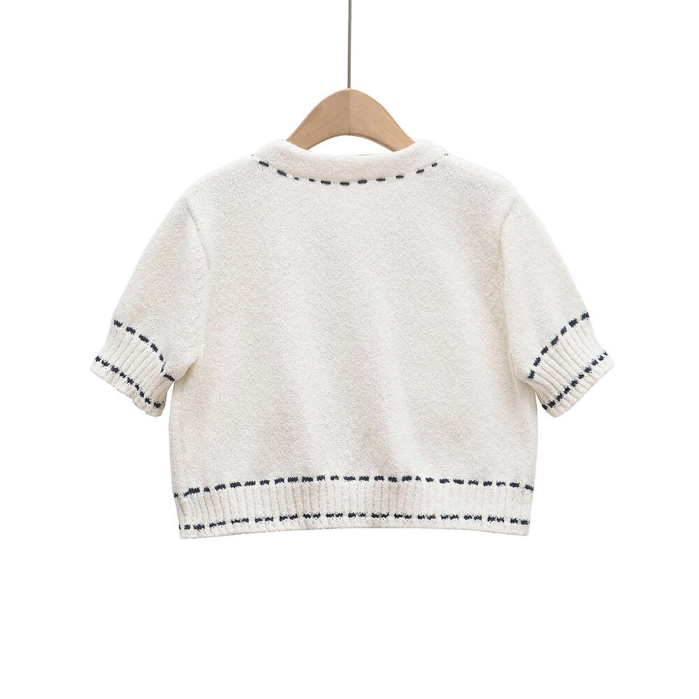 DHEssentials 2025 Spring New French Style Elegant Slim Fit Versatile Stitched Sleeve Knitted Cardigan Short Jacket