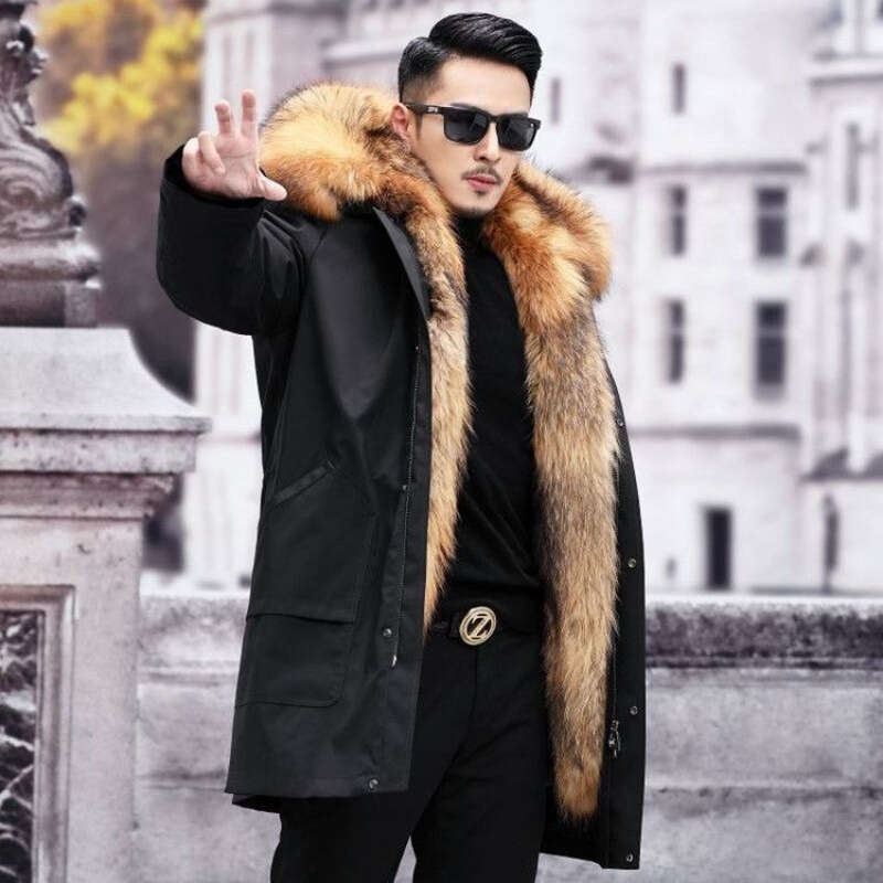 Parker Men's Imitation Fur Liner Winter Warm New Fur One-piece Coat Imitation Mink Fleece Mid-length Fur Coat