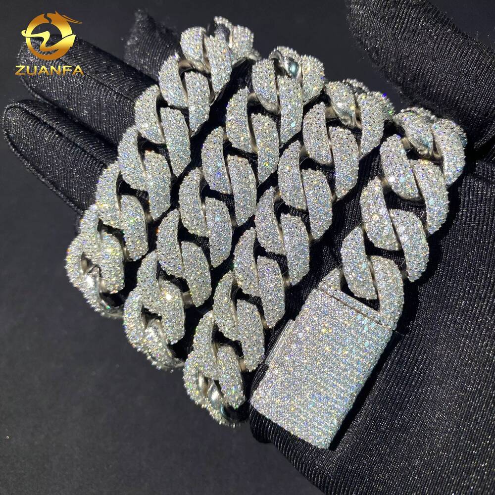 Hot Sale16mm 3rows Iced Out Diamond Hip Hop Jewelry Necklace 925 Silver VVS D Moissanite Miami Cuban Link Chain Necklace