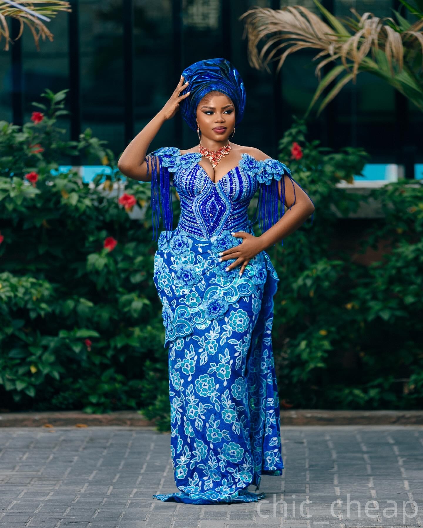 Aso Ebi Blue Sheath Prom Dresses 2025 Flowers Beaded Sequined Evening Formal Party Second Birthday Engagement Gowns Plus Size Dress For Special Occasi