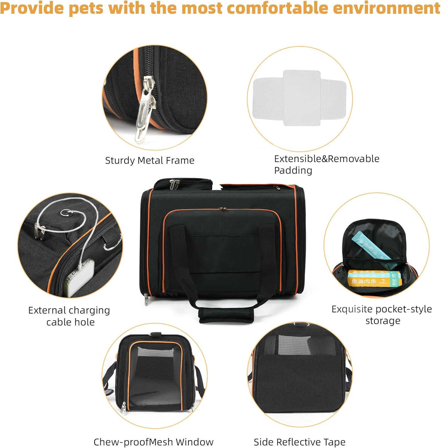 Cat CarrierPortable Pet Carrier Bag for Cats and Small DogsFoldable SoftSided and ScratchProof mesh Cat Bag Pet CarriersAirline Approved Pet CarrierPe