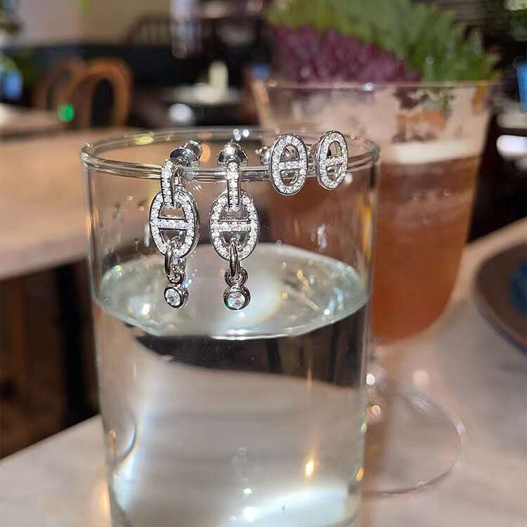 Minimalist Style Full Zircon Stud Versatile Ins Trend Simple Pig Nose Exquisite Elegant Earrings for Women