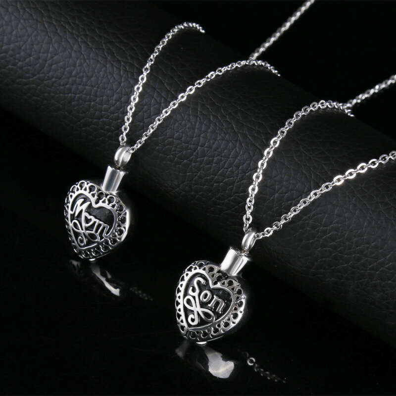 Stainless Heart-Shaped Openable Titanium Steel Pendant Commemorative Mom Son Loved One Urn Perfume Bottle Necklace