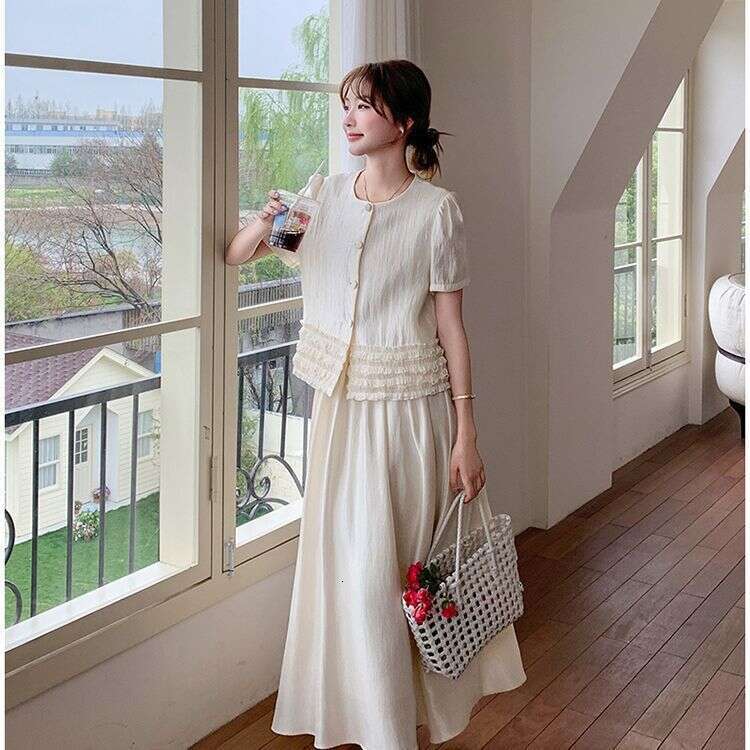 DHEssentials Lightweight Chanel Style Fashion Ruffled Short Sleeve Blazer 2025 Summer New Design Single Top for Women