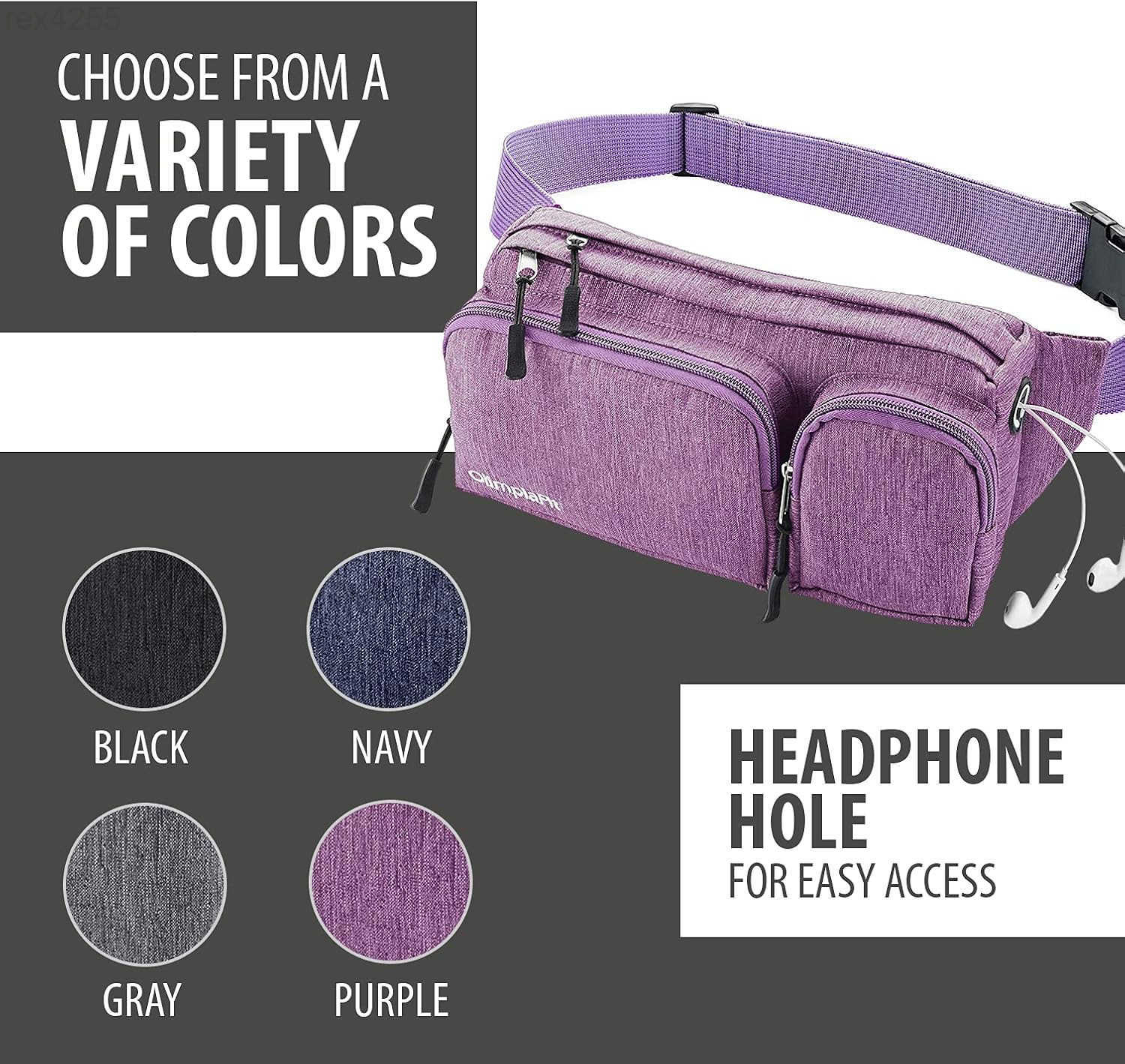 Pack For Women Men Cute Waist Bag Hiking Travel Camp Running Headphone Hole Money Belt with 6 Pockets Strap Extension Easy Carry Any Phone Passport Wa