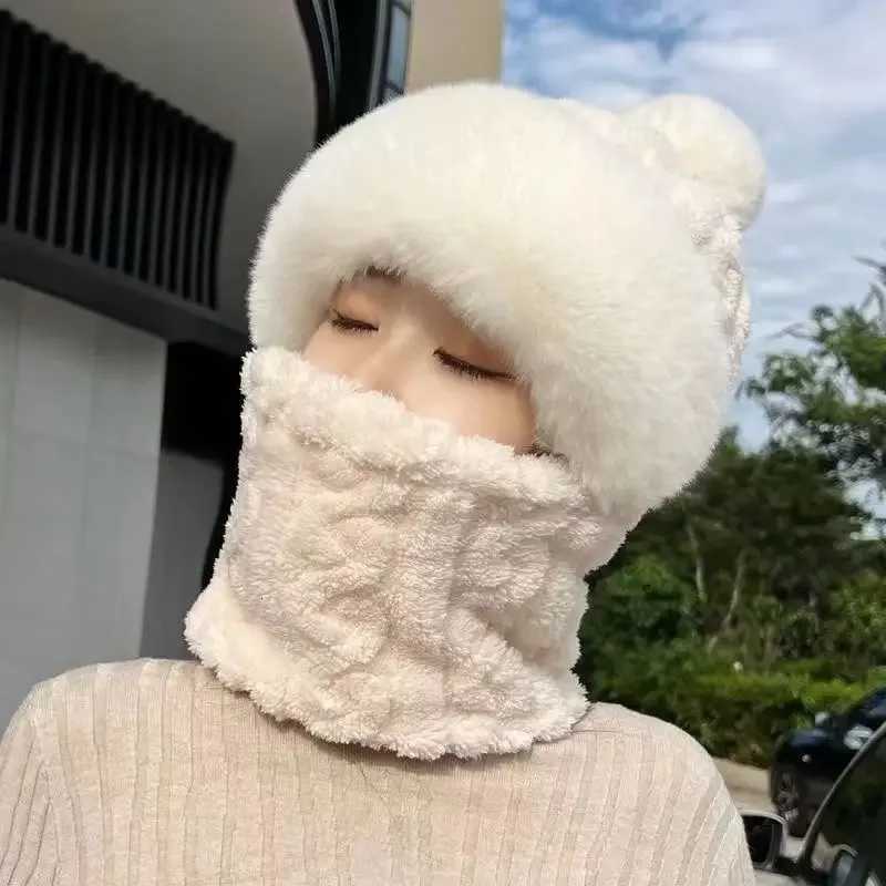 Winter Scarf Set Hooded Hat Set Wen Plush Neck Warm Russia Outdoor Skiing s Windproof Plush Hat Thick Plush Fluffy Beanies G250910