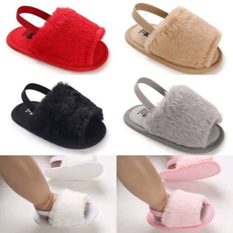 Elastic straps, soles, anti slip slippers, soft and comfortable synthetic fur baby sandals