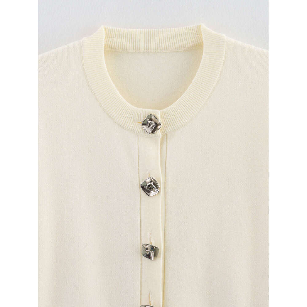 DHEssentials 2025 Autumn New French Style Little Chanel Vanilla Blue Floral Button Decor Knitted Jacket + Mini Skirt