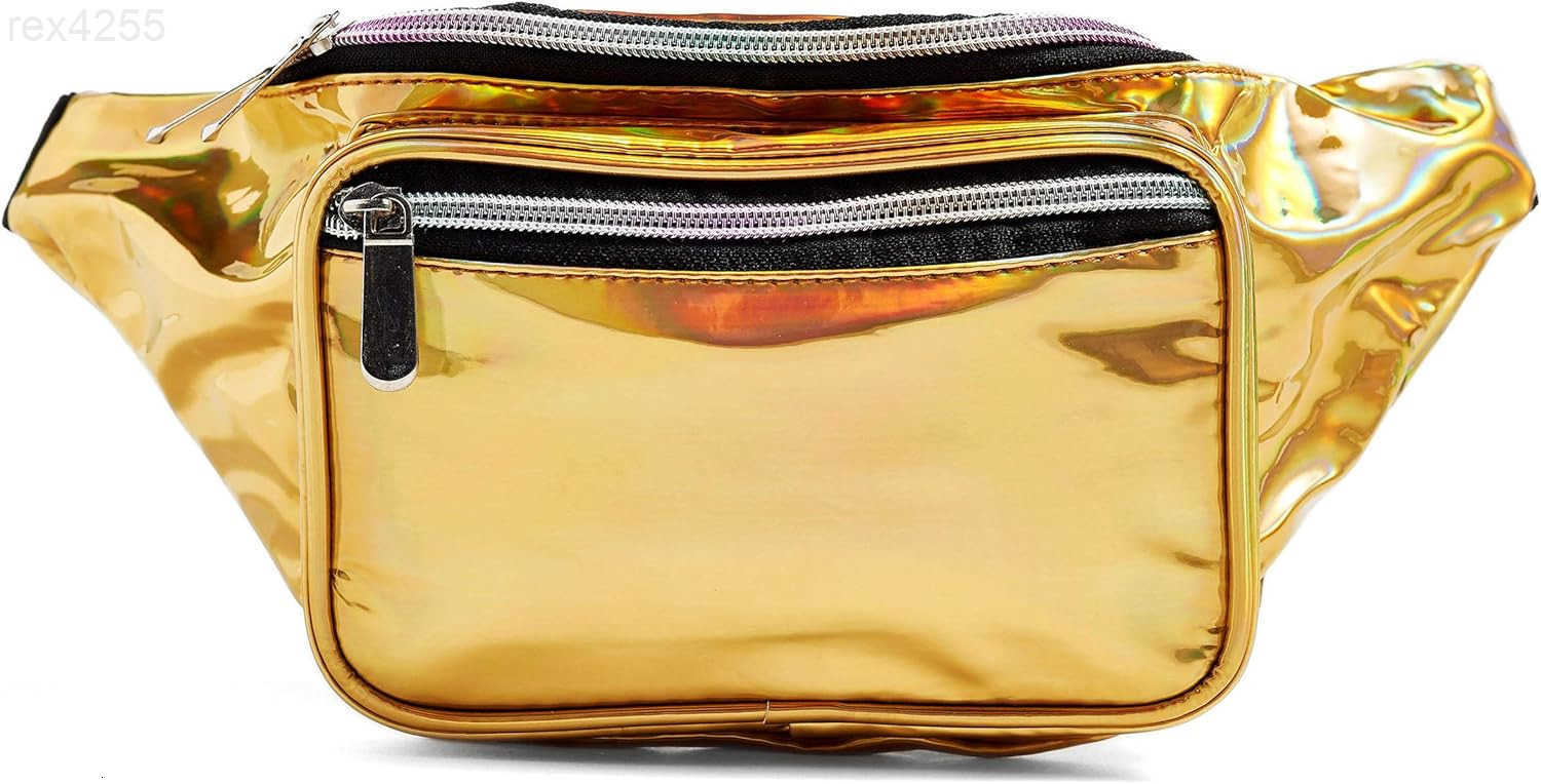 80s Holographic Rave Gold Fanny Pack For Festival Women Girls Cute Fashion Waist Bag Belt Bags GoldW250912