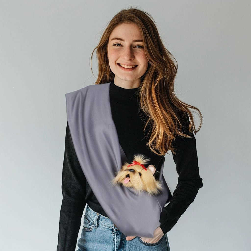 Dog Sling Carrier for Small Dogs Up to 11 lbs Dog Carrier Sling is Easy to Carry Hand Free Keep Warm GreyW250912