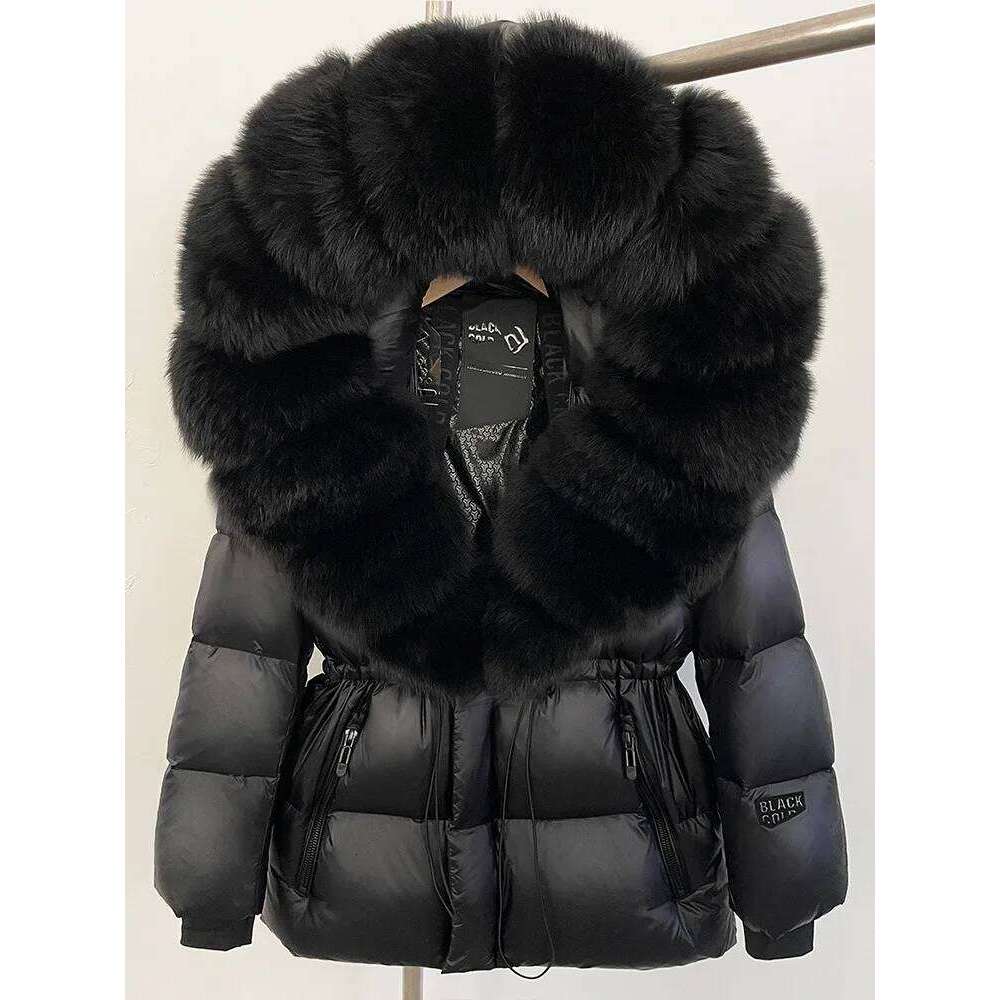ZMEENNA Women's Black Puffer Down Jacket With Oversized Real Fur Hood Winter Warm Coat Luxurious Quilted Outerwear Zm3375