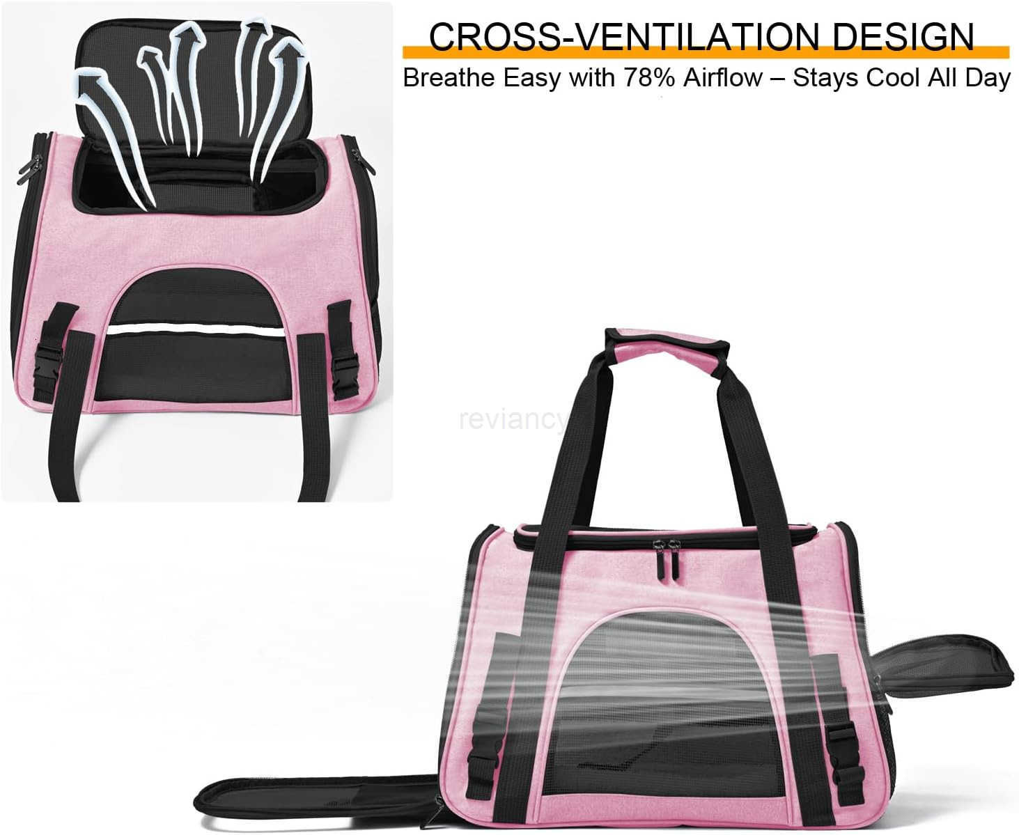 Dog Cat Carrier Soft for Small Pet Up to 16 Lbs TSA Airline Approved Travel Carrier Collapsible Puppy Car Mesh Bag 175 102 114 inch PinkW250912