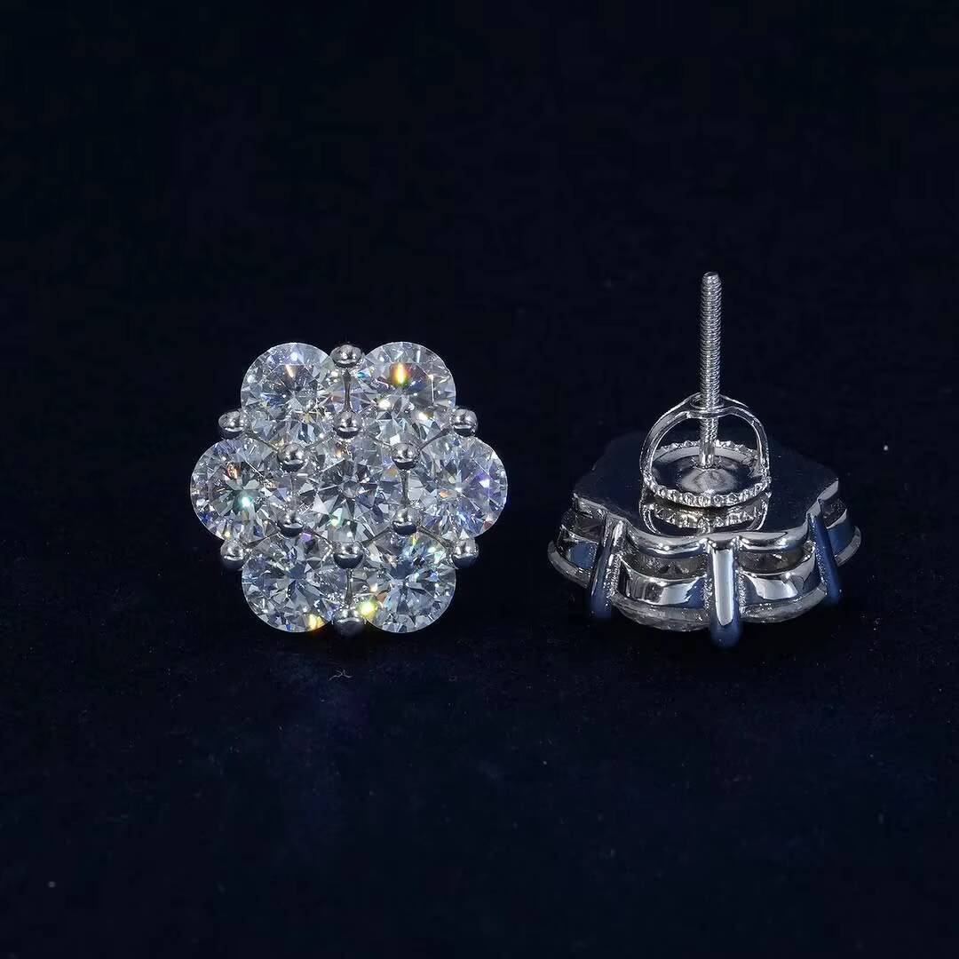 Wholesale Factory Cheapest Moissanite Flower Stud Earrings 925 Sterling Silver Ice VVS Moissanite Screw Back Earrings Women GRA