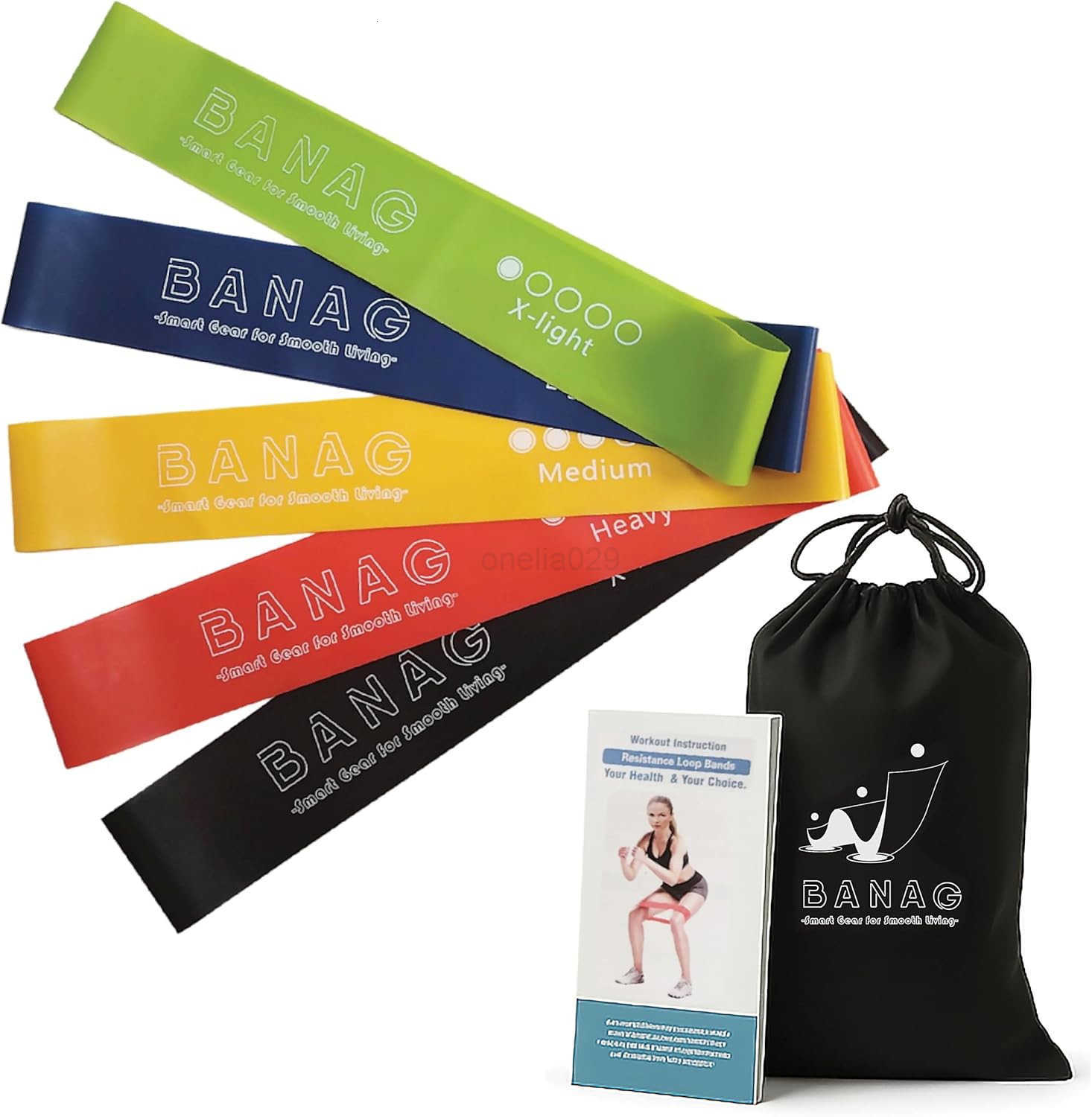 Resistance Bands Set of 5 Exercise Loop Bands for Men Women Fitness Yoga Stretching Physical Therapy with Carry Bag W250912