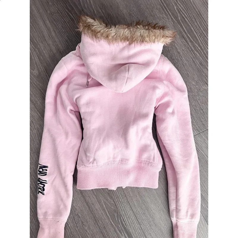 American girl y2k retro slim sexy zipper hoodie for women autumn and winter warm ed letter casual trendy sweatshirt 250923