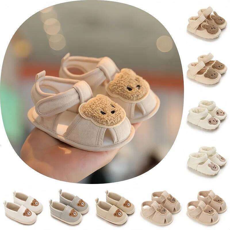 Fashionable popular baby cute teddy bear casual sandals first step walking shoes for boys and girls