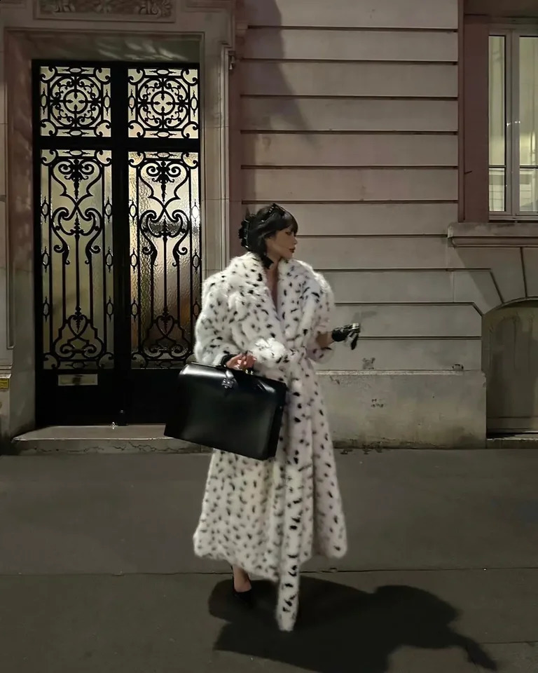 Printed Faux Fur Coat Winter Fluffy Long Sleeve Overcoat Loose Jacket 2025 Street Fashion Lady Warm Outerwears 250912