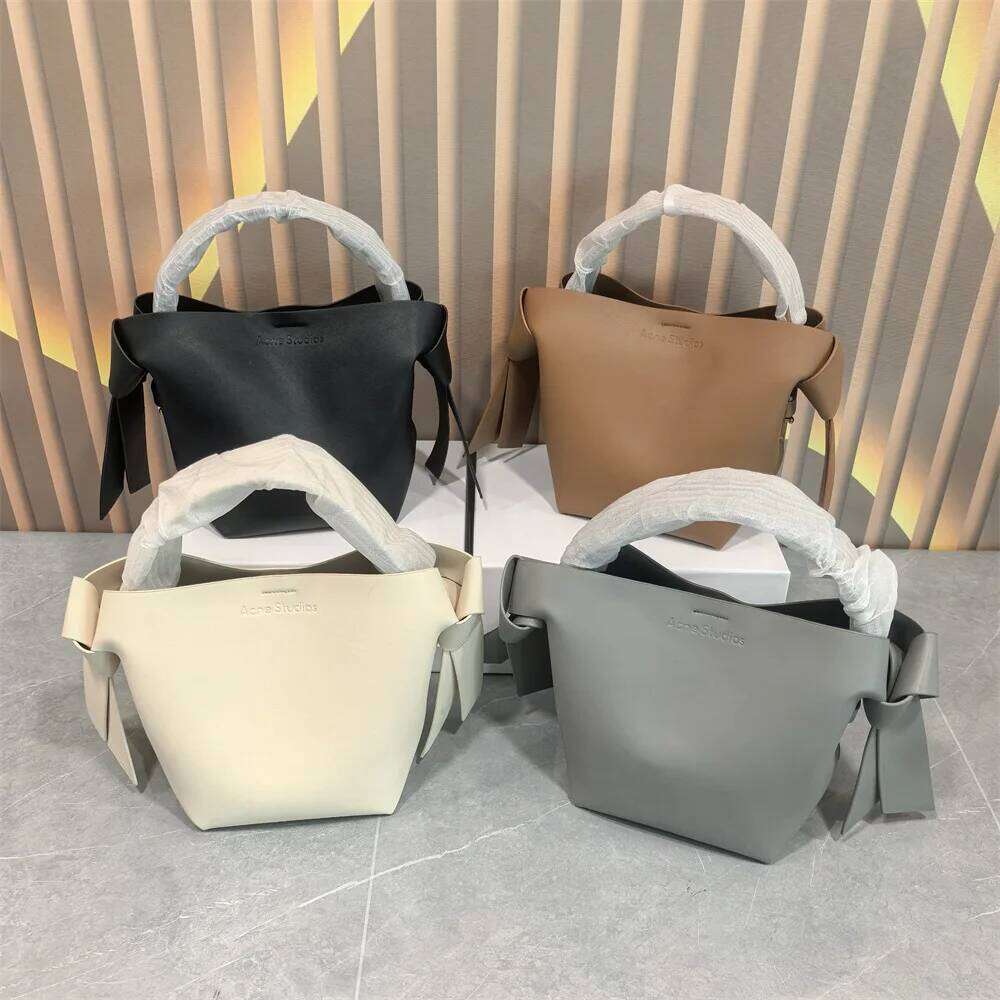 Swedish Niche Women's Genuine Leather Simple Bow Handbag Bucket Shoulder Crossbody Bag