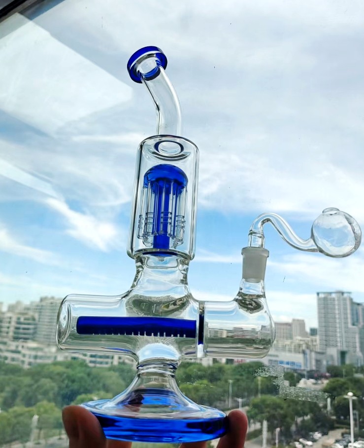 purple Double Arm Tree Perc colouful Glass Bongs Hookahs colored Brilliance Cake matrix perc water Pipe Rigs with 14 mm female joint blue