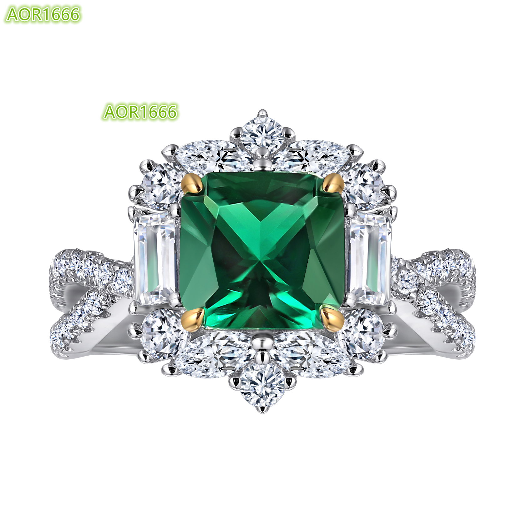 925 Sterling Silver Womens Gemstone Ring Platinum Plating Princess Cut Emerald for Wedding PartyCMA Certified