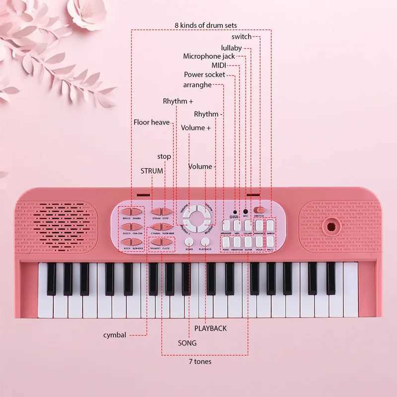 New 37key Electronic Piano Toy with Music Stand Microphone Childrens Beginner Piano Keyboard Educational Toy Birthday Gift C250912