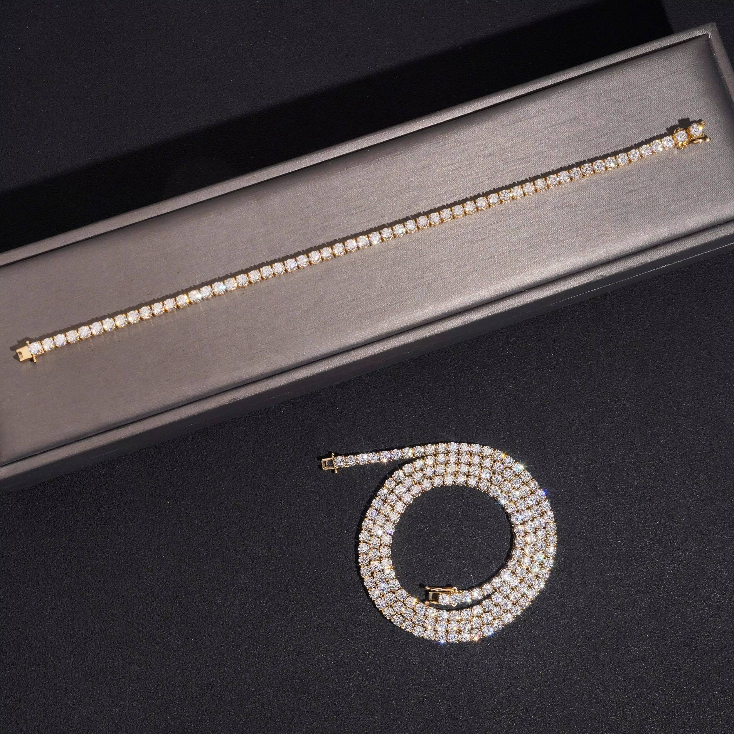 Pass Diamond Tester Men Jewelry 10K Real Yellow Gold VVS Moissanite Diamond Tennis Chain 3MM