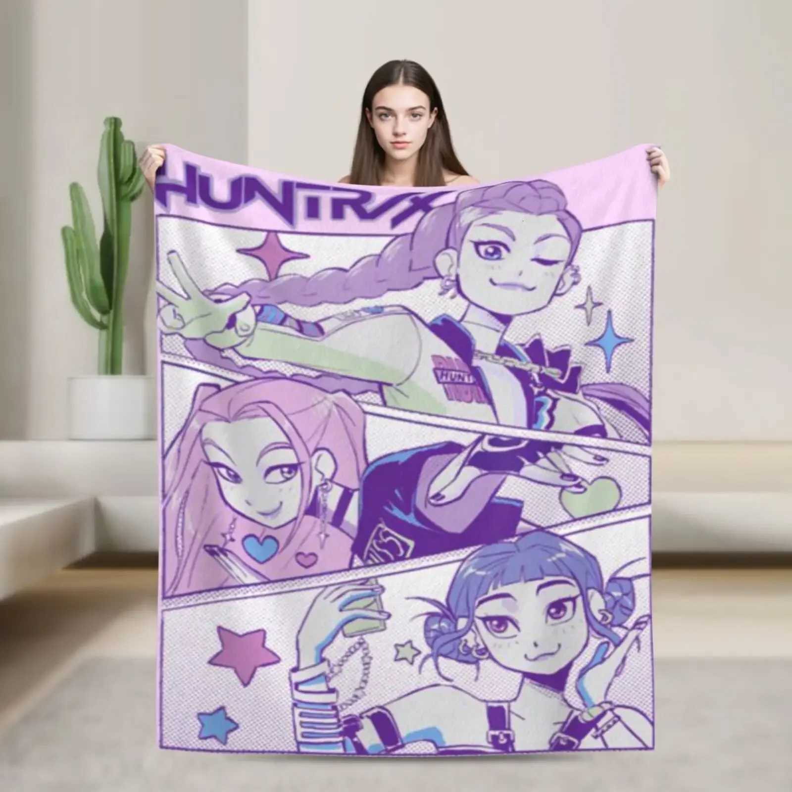 Cool KPop Demon Anime Hunter Super Soft Flannel Blanket For Sofa Couch BedspreadLightweight Throw Blanket For Living RoomXJ250912
