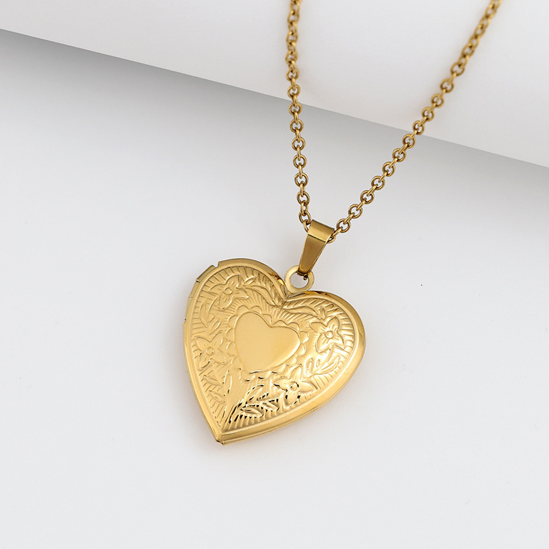 Mirror Stainless Steel Pendant Letter Commemorative Openable Heart Pattern Box Necklace