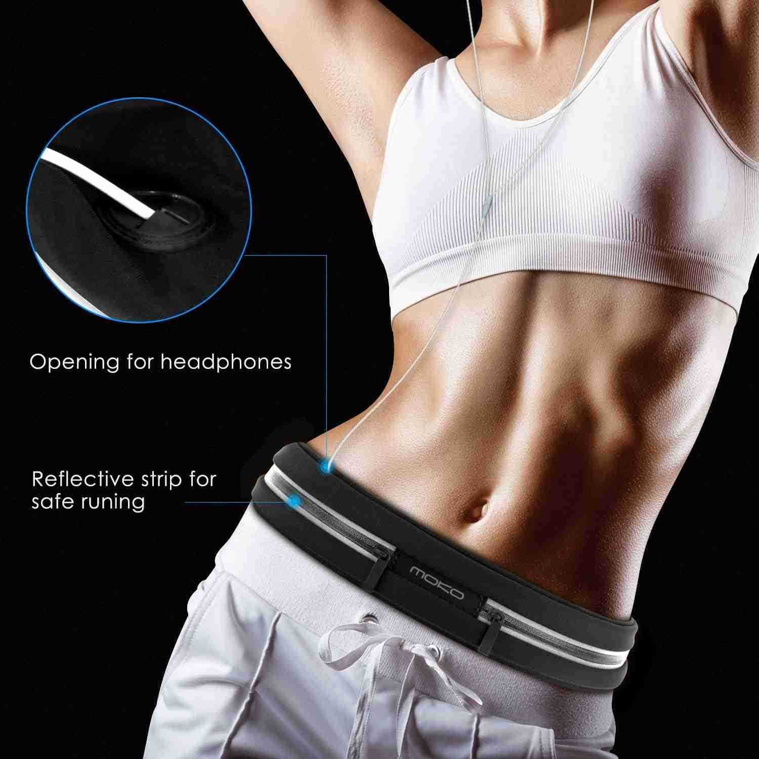 Sports Running BeltOutdoor Dual Pouch Sweatproof Reflective Slim Waist PackFitness Workout Belt Fanny Pack Compatible with iPhone 1111 Pro MaxXXrXs Ma