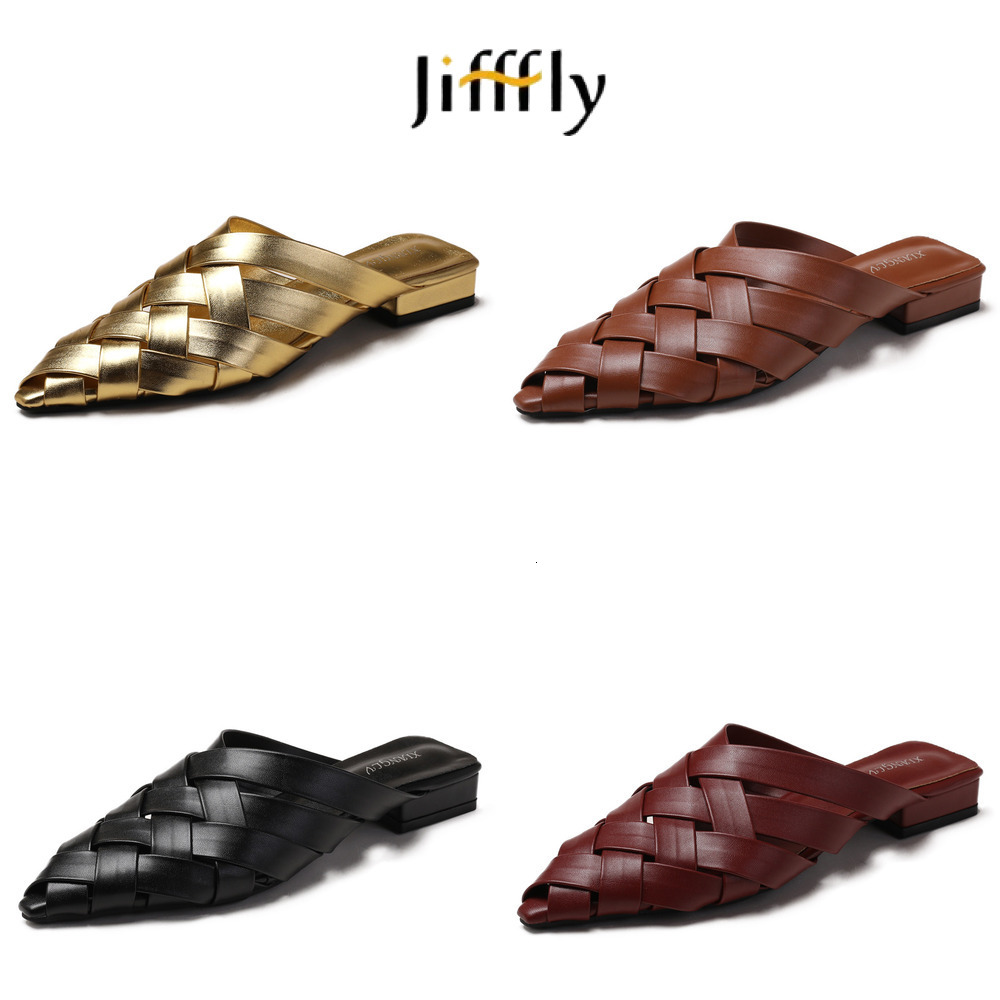 Jifffly Designer Hollowed-out Woven Pointed Tips Slippers Platform Outdoor Beach Sandals For Women Silver Buckle Slipper Fashion Casual Home Flat Sand