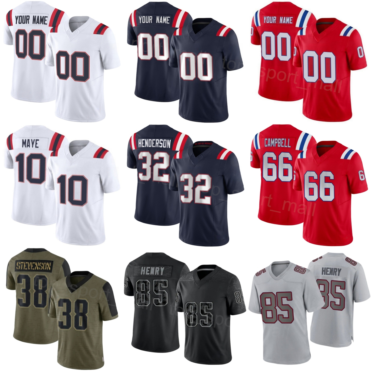 25-26 Mans Football 10 Drake Maye Jerseys Woman Kids 66 Will Campbell 32 TreVeyon Henderson 38 Rhamondre Stevenson 9 Kayshon Boutte 85 Hunter Henry Color Rush Team