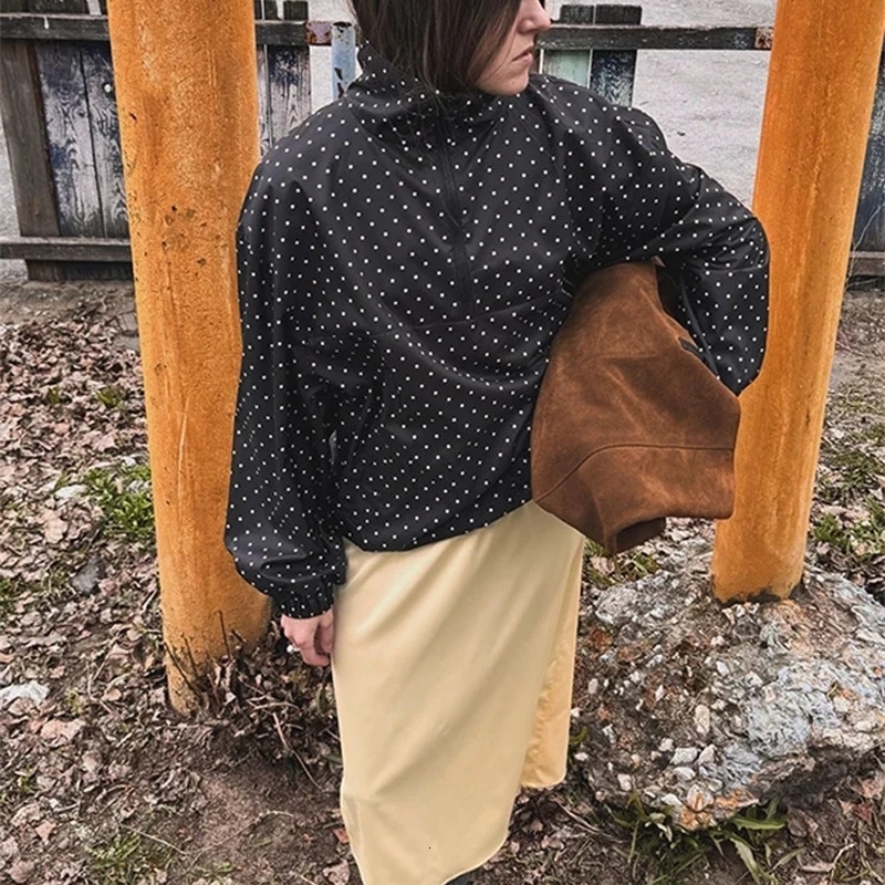 Polka Dot Printed Jackets Womens Fashion Long Sleeve Zipper Loose Short Coat Autumn Lady Daily Commute Outerwear 250911