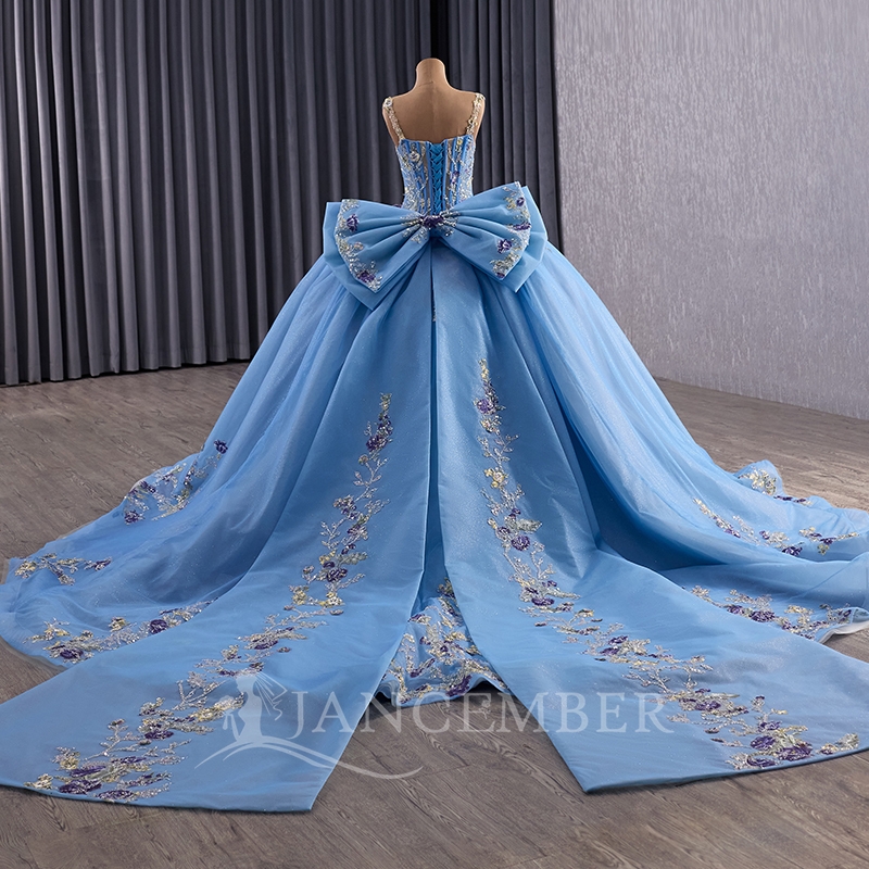 Light Blue Ball Gown Quinceanera Dresses Off The Shoulder Sequin Applique Lace Beads Bow Tull Party Birthday Sweet 16 Dress Vestidos 15 De Anos