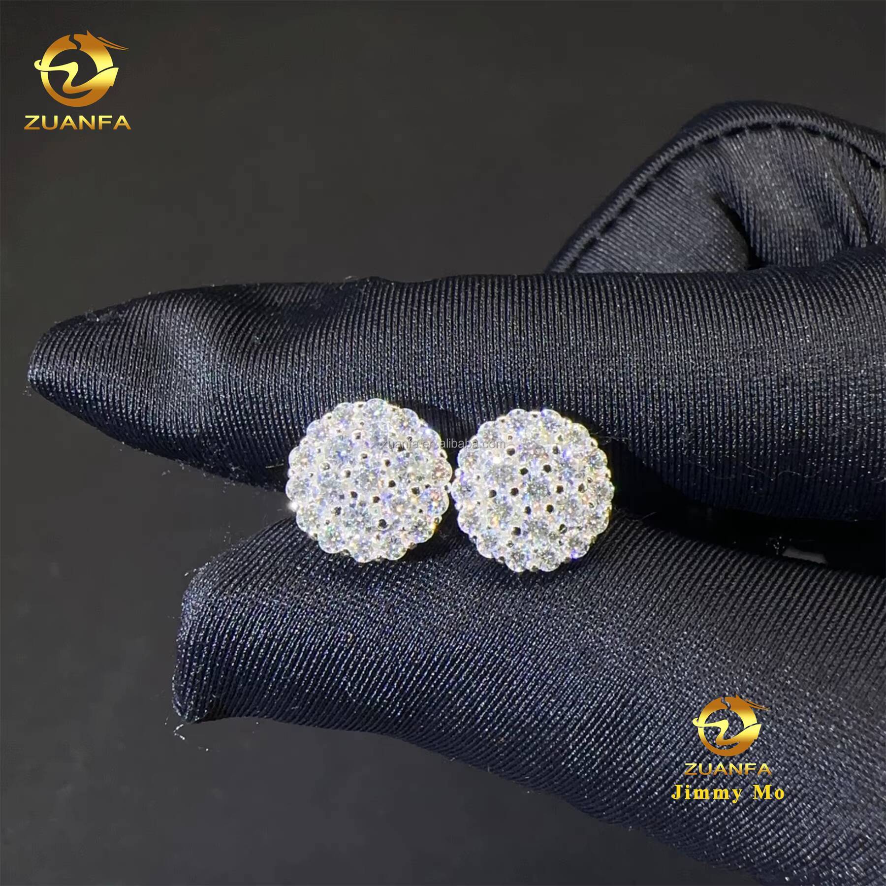 New Arrivals Bulk Stock Best Selling Drop Shipping Men Iced Out Hip Hop Sterling Silver 925 Moissanite Flower Stud Earrings