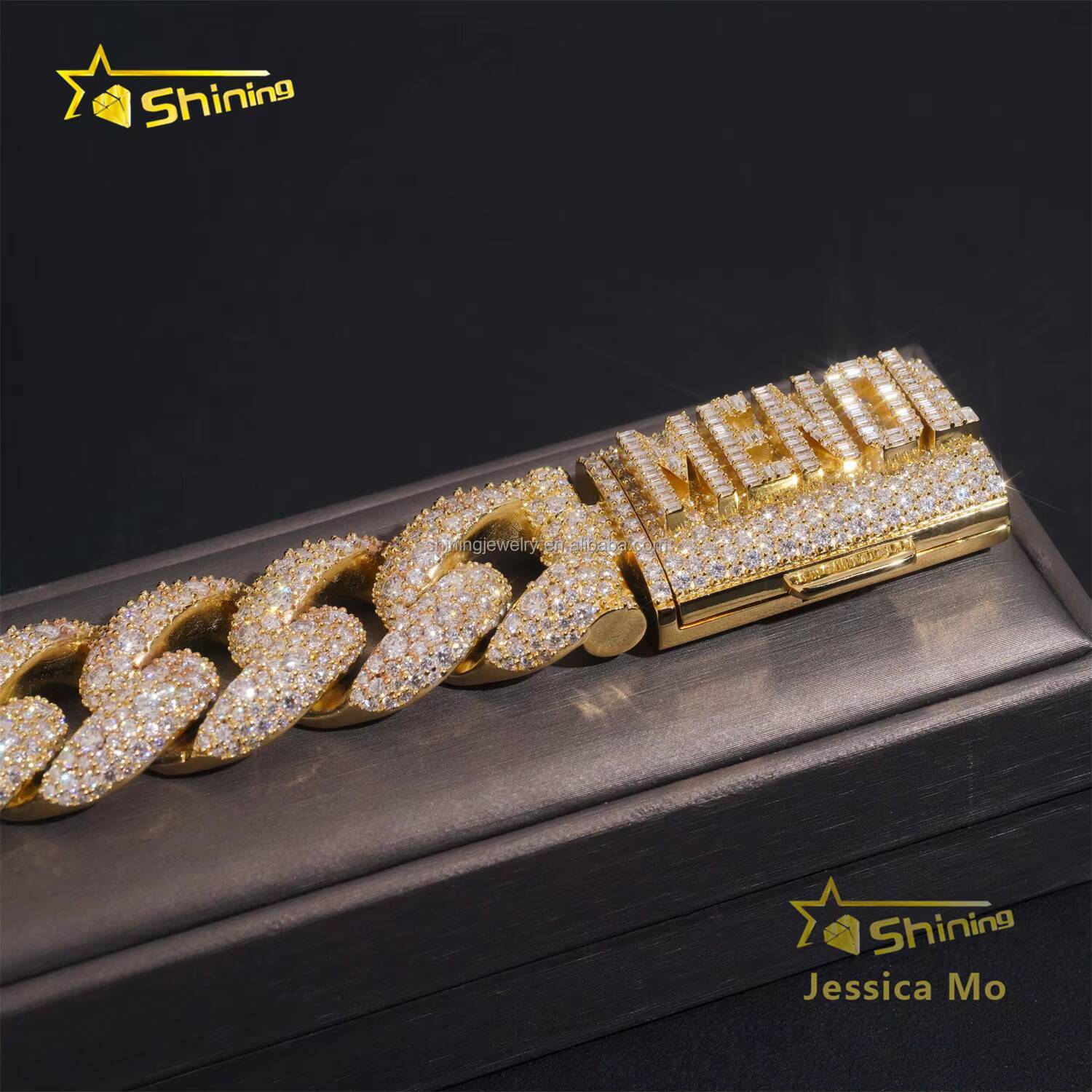 Custom Name Lock 24mm Big Guy Gold Color Rapper Hip Hop Jewelry FL Moissanite Iced Out S925 Silver Miami Cuban Bracelet With GRA