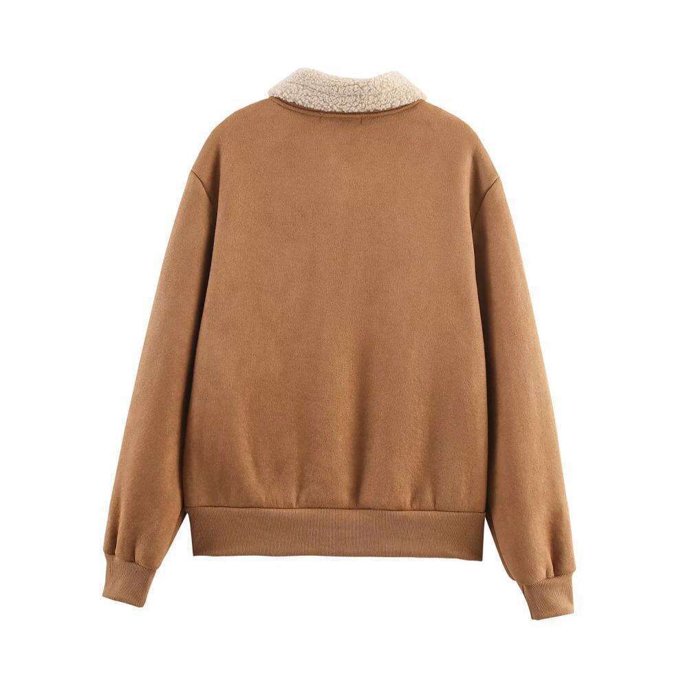 DHEssentials 2025 Autumn Winter New Women's Commuter Style Shearling Double Pocket Jacket Coat