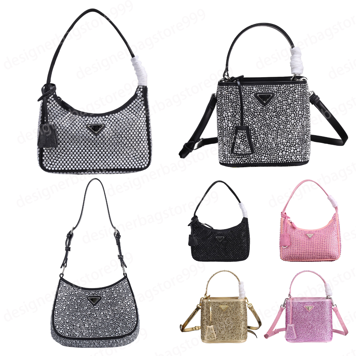 Designer bag luxury bag high-quality shoulder bag tote bag underarm bag satin with full crystal rhinestones fashionable practical for commuting.