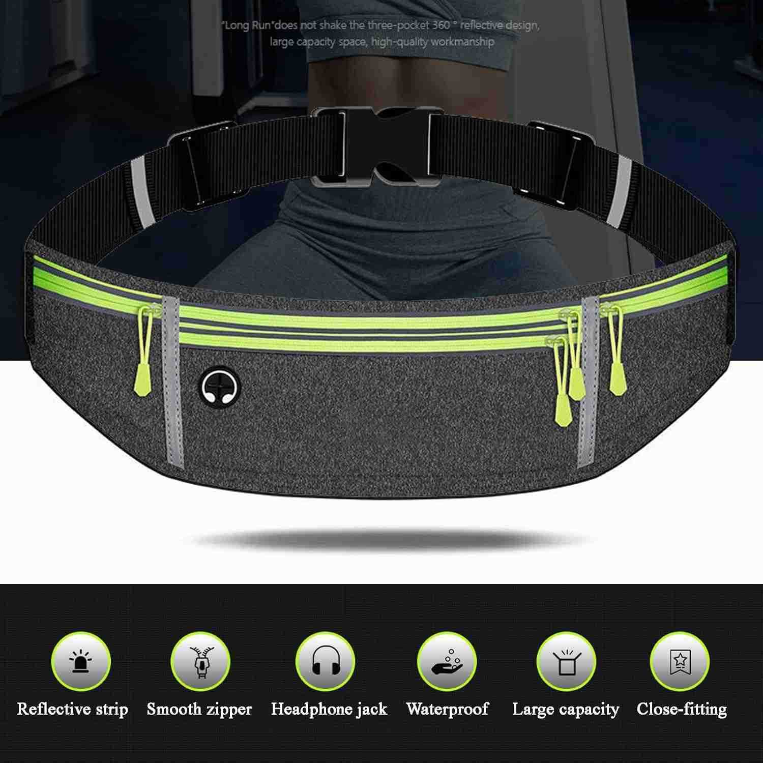 Waist pack sport running Belt Pack with adjustable Strap for running hiking travel outdoors sport Grey 3 PocketsW250912