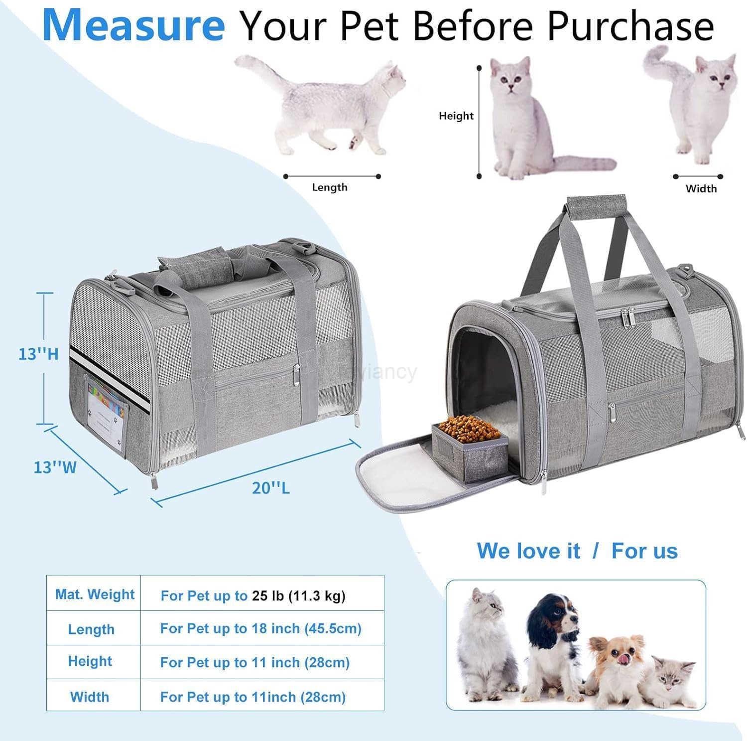 Cat Carrier Pet Carrier for Small Dogs Cats Puppies Under 15 Lbs TSA Airline Approved Carrier Bag Soft Sided Dog Travel Carriers Cat Carriers with Ref