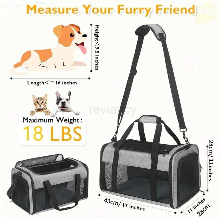 Cat Dog Carrier for Small Medium Pets up to 18 Lbs Lightweight Portable Pet Bag TSA Airline Approved Carrier Soft Sided Cat Bag Collapsible Travel Car