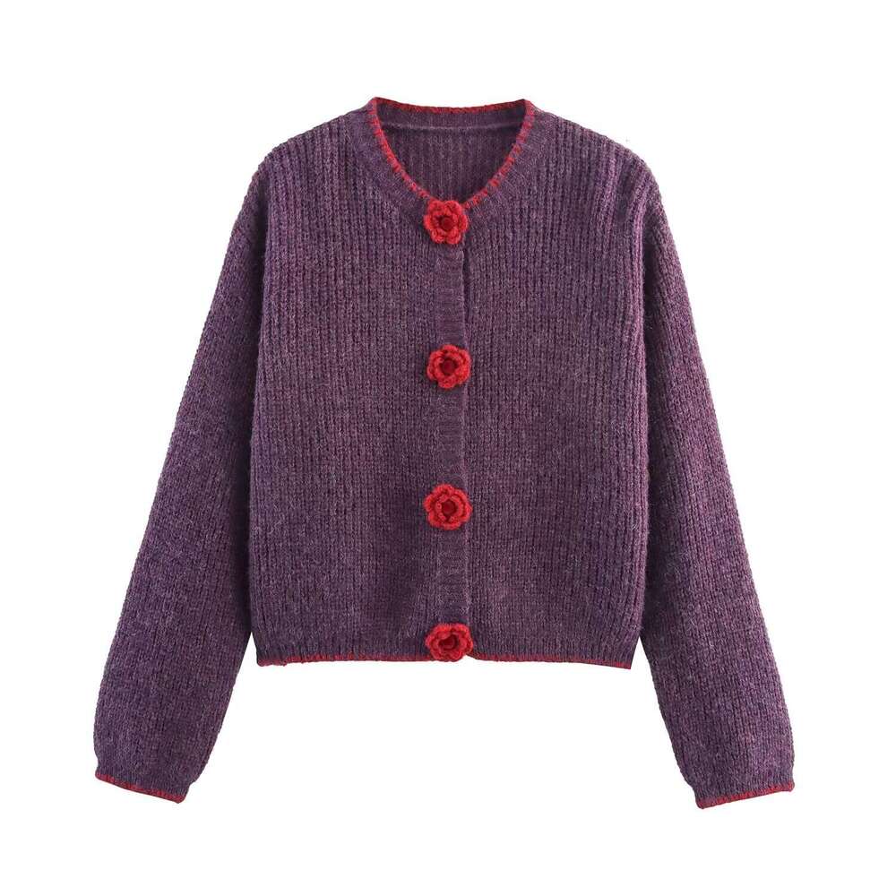 DHEssentials Women's Fashion 2025 Autumn Winter New Fashionable Little Chanel Style Knitted Cardigan Sweater Top Purple