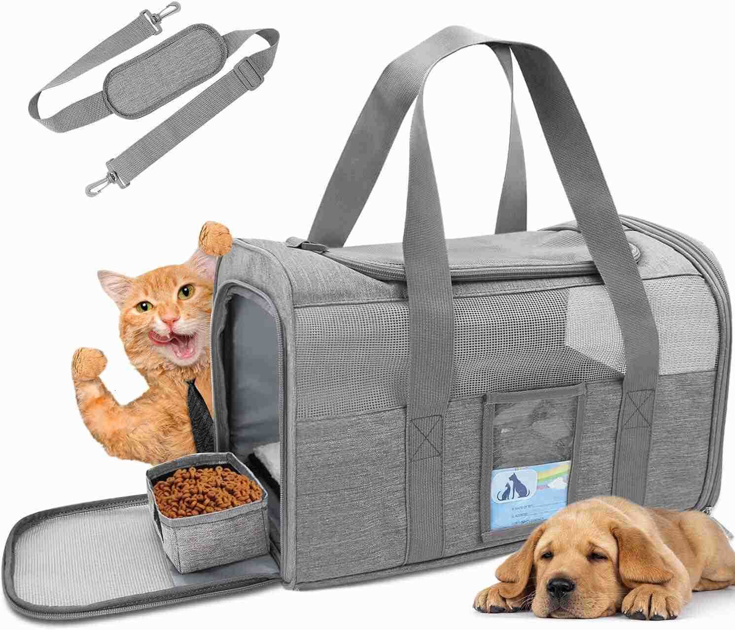 Cat Carrier for Large Cats 20 lbs Medium Cat Under 25 lbs Dog Carriers for Small Dogs Soft Travel Pet Carrier for 2 Cats Small Dogs GreyW250912