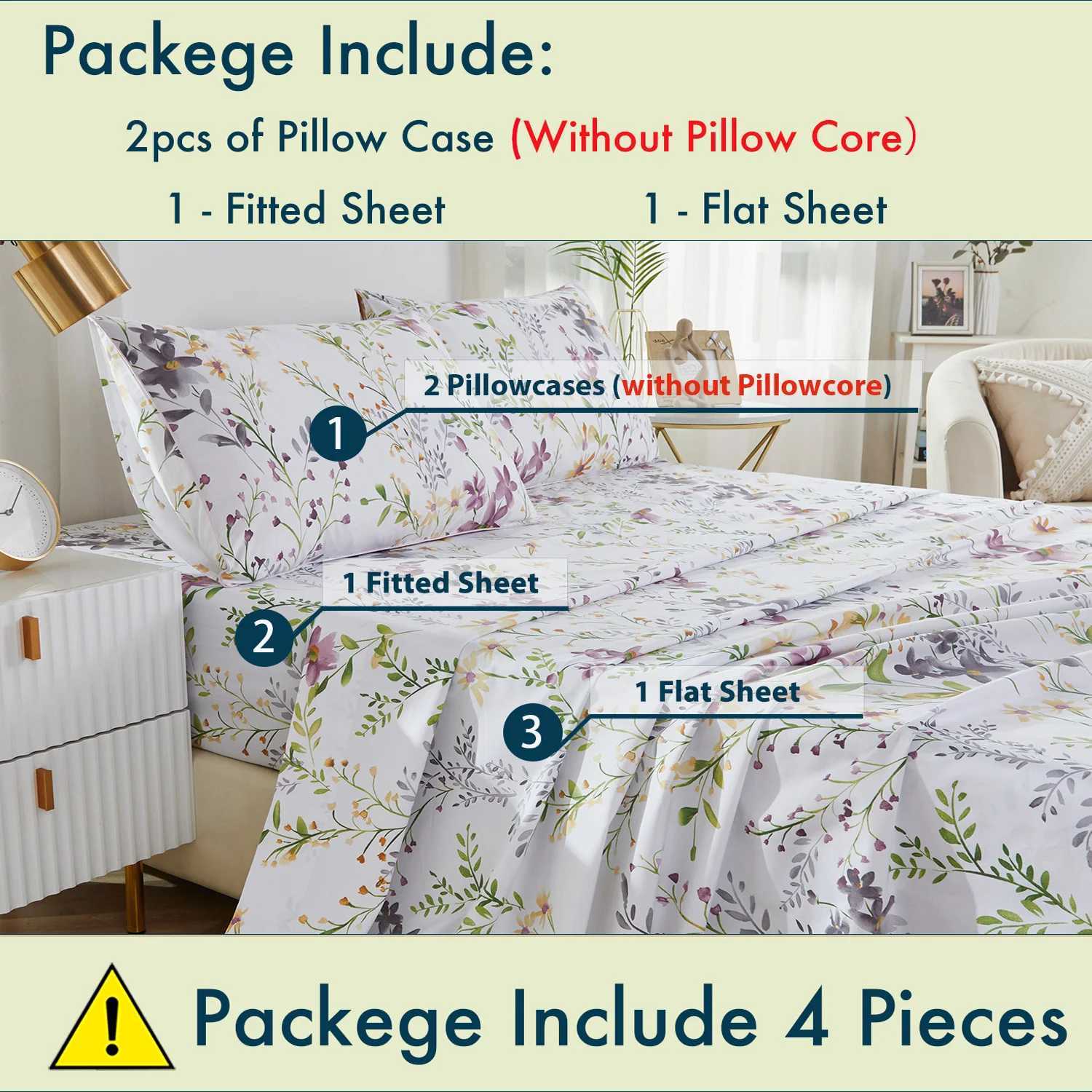 4pcs 600 TC 100 Egyptian Cotton Fitted Sheet Set Without Core Fresh Pinky Spring Botanical Pattern Soft And Skinfriendly C250912