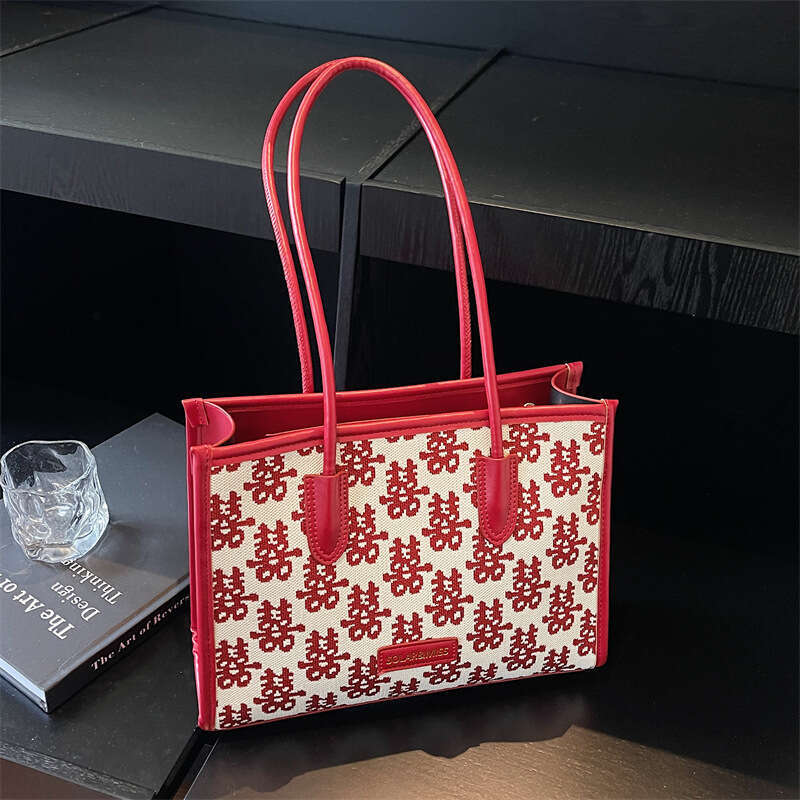Wedding Bag Double Happiness Canvas Bag for Women Gift Money Red Envelope Xizi Handbag Chinese Style Large Capacity Bride Wedding Bags